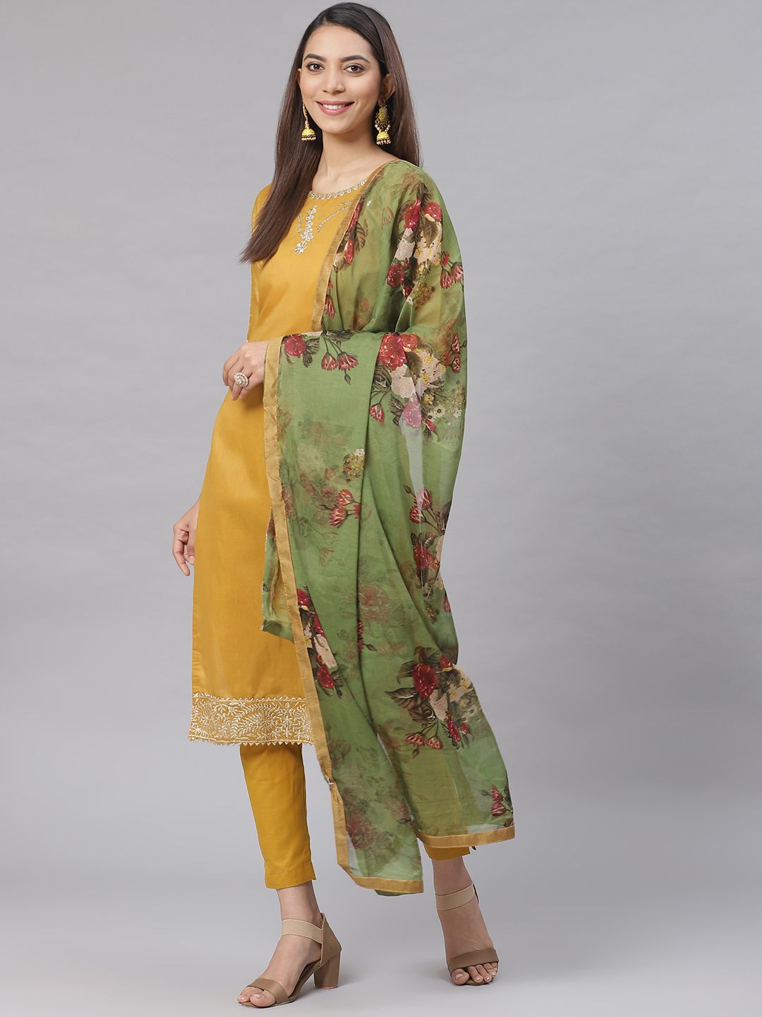 Saree mall Mustard Yellow Solid Semi-Stitched Dress Material Price in India