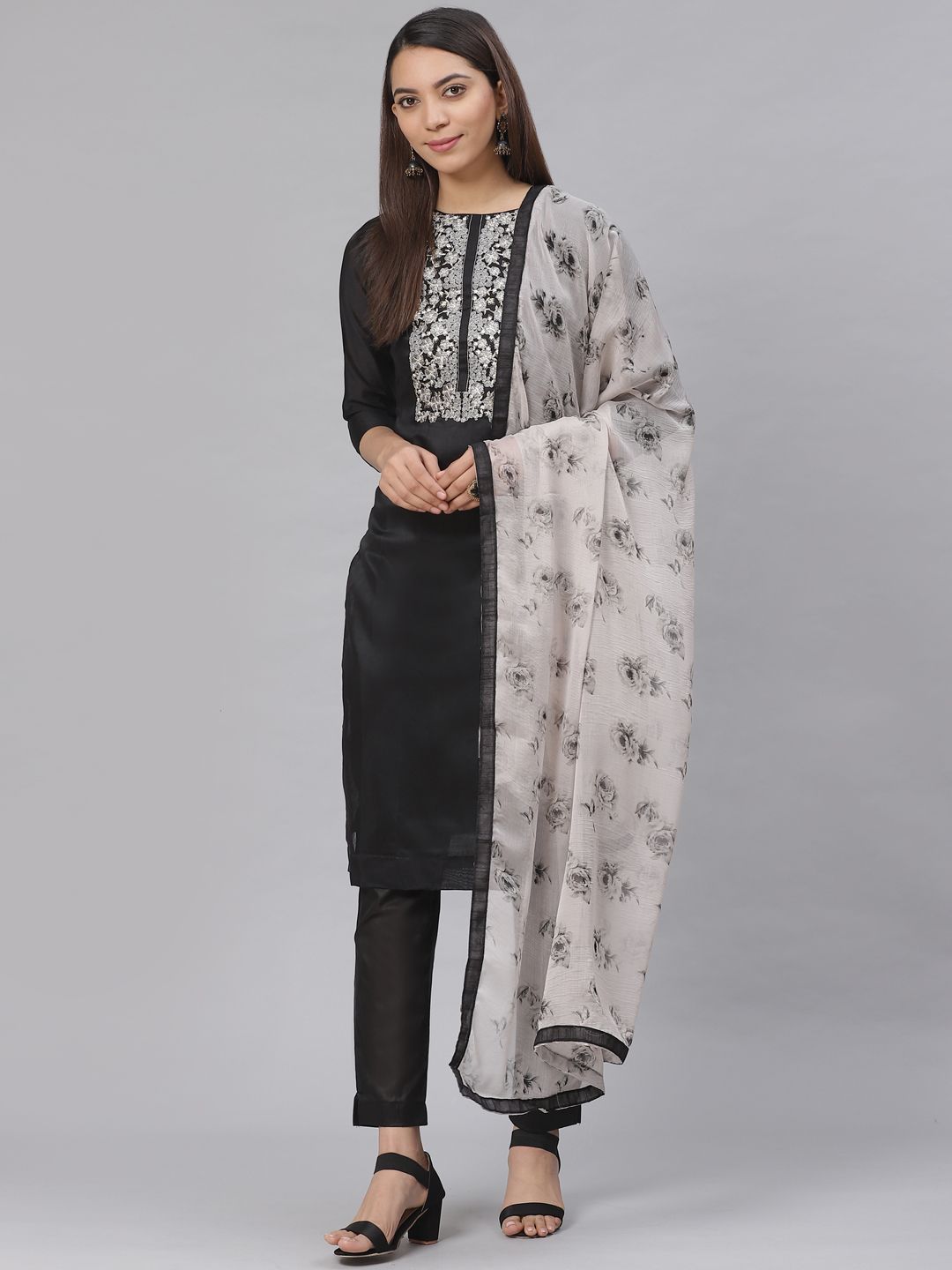 Saree mall Black & Grey Unstitched Dress Material Price in India