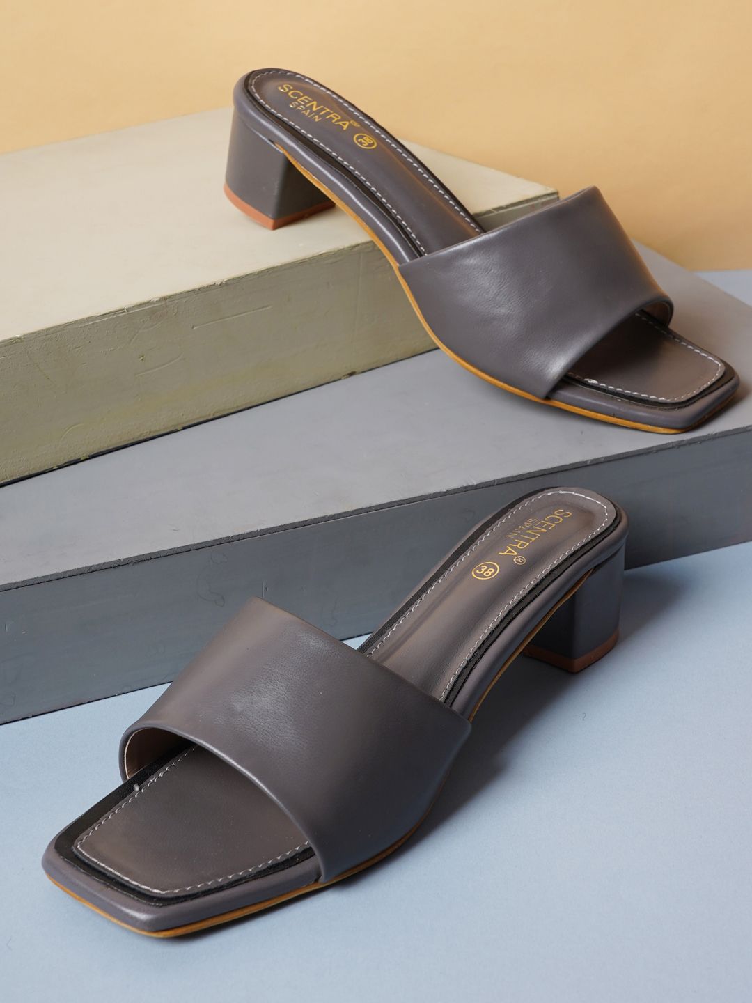 SCENTRA Women Grey Solid Block Heels Price in India