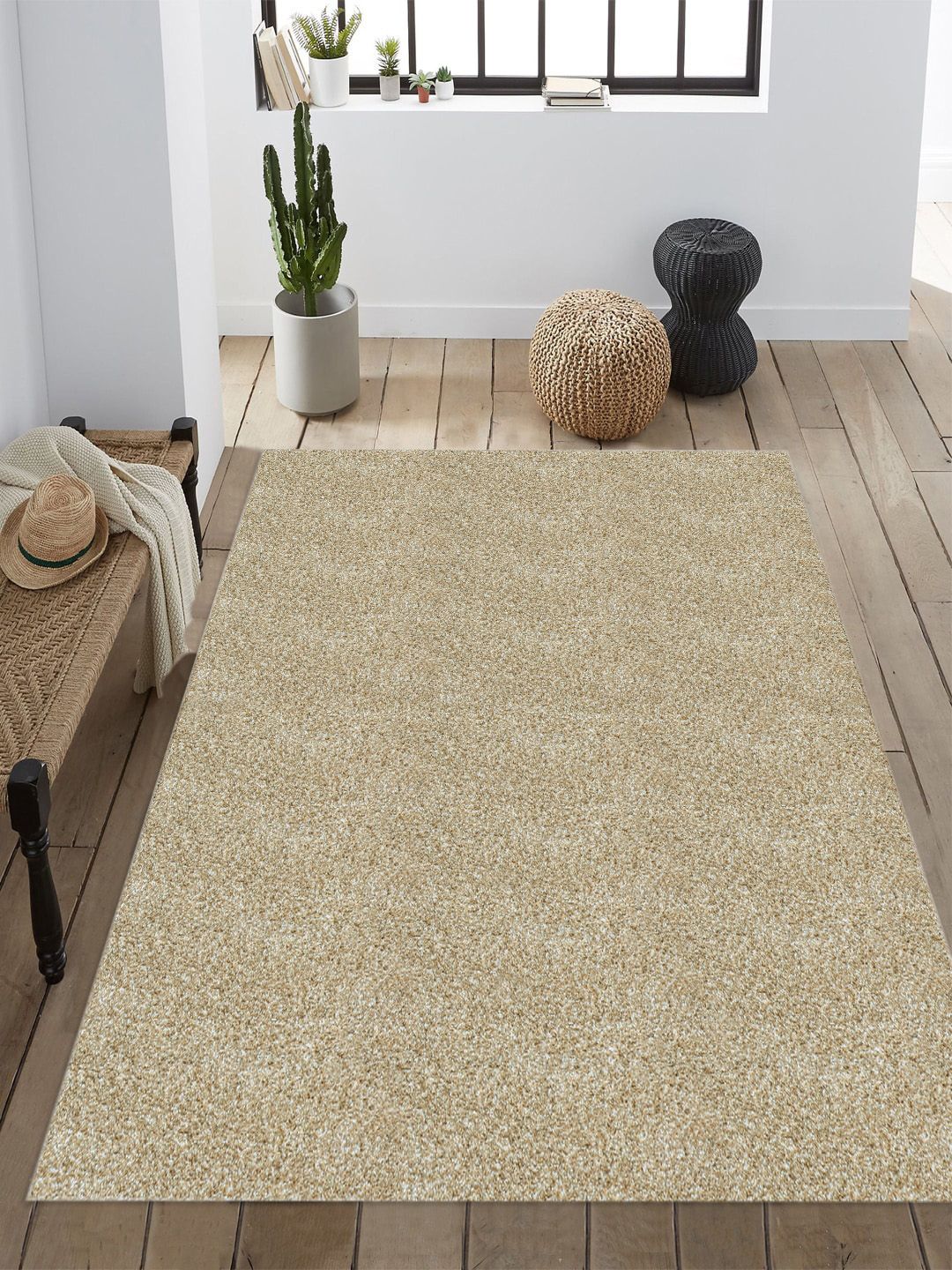 Saral Home Beige Traditional Soft Shaggy Carpet Price in India