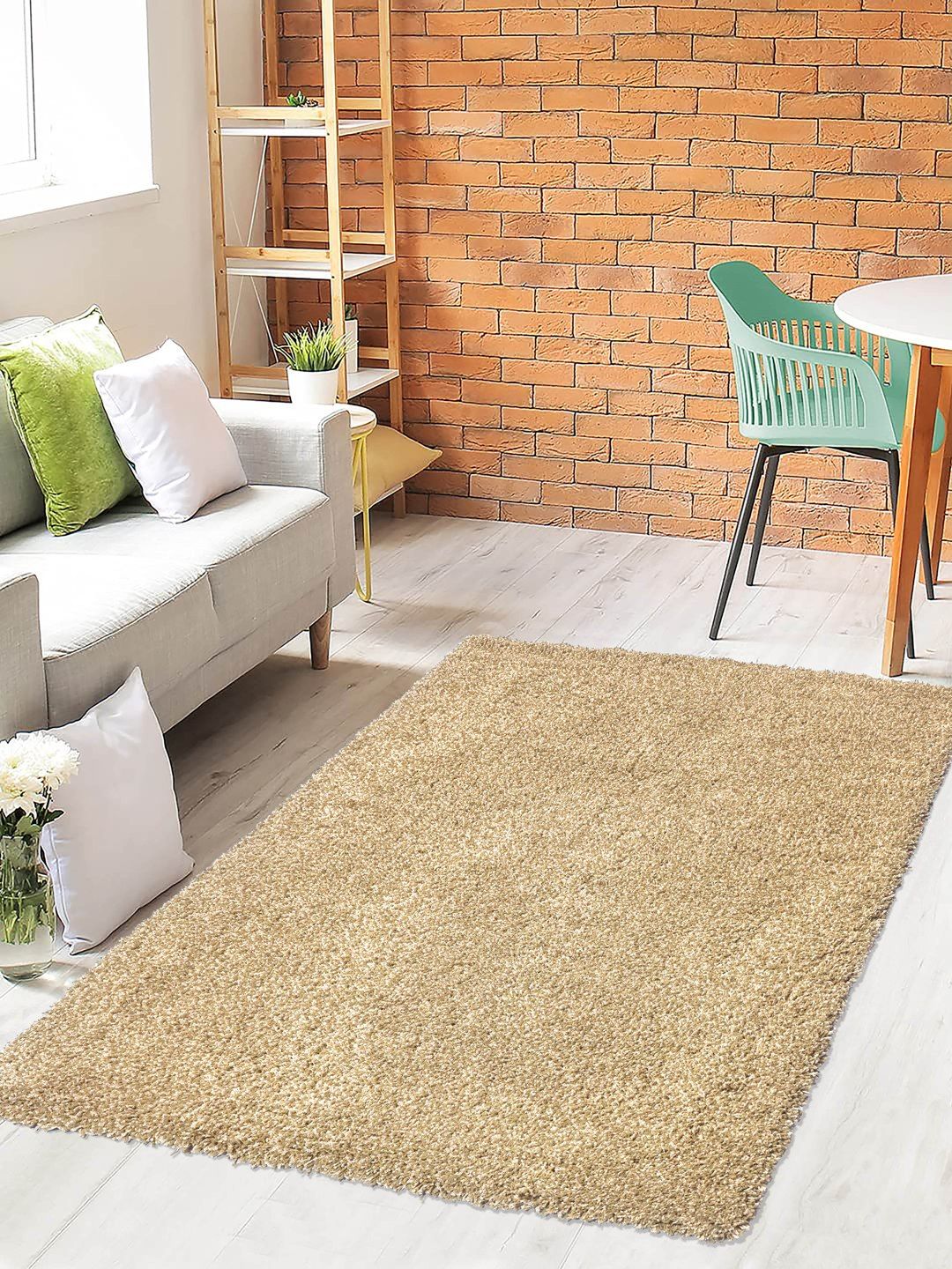 Saral Home Beige Traditional Soft Shaggy Carpet