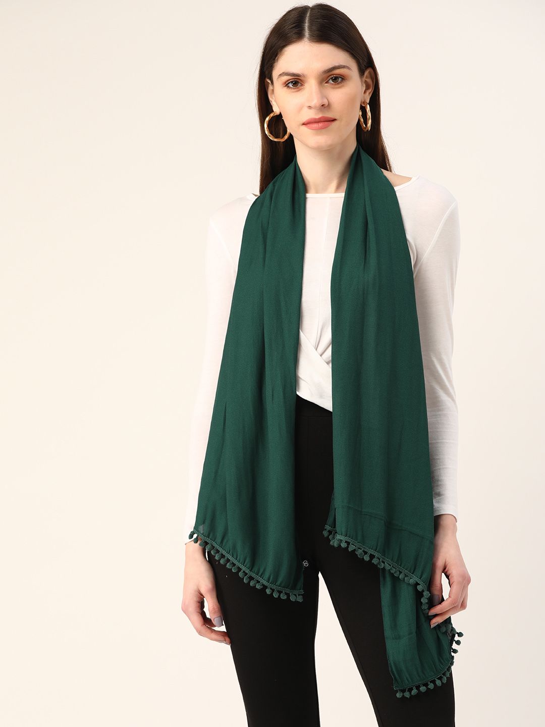 Trend Arrest Women Green Solid Stole Price in India