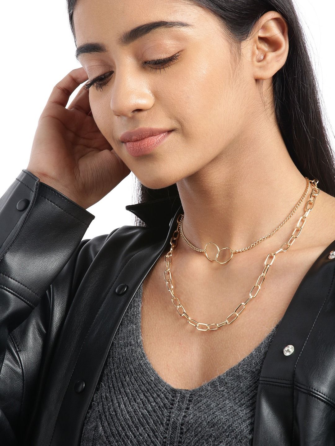 Jewels Galaxy Women Set of 2 Gold-Plated Linked Chains Price in India