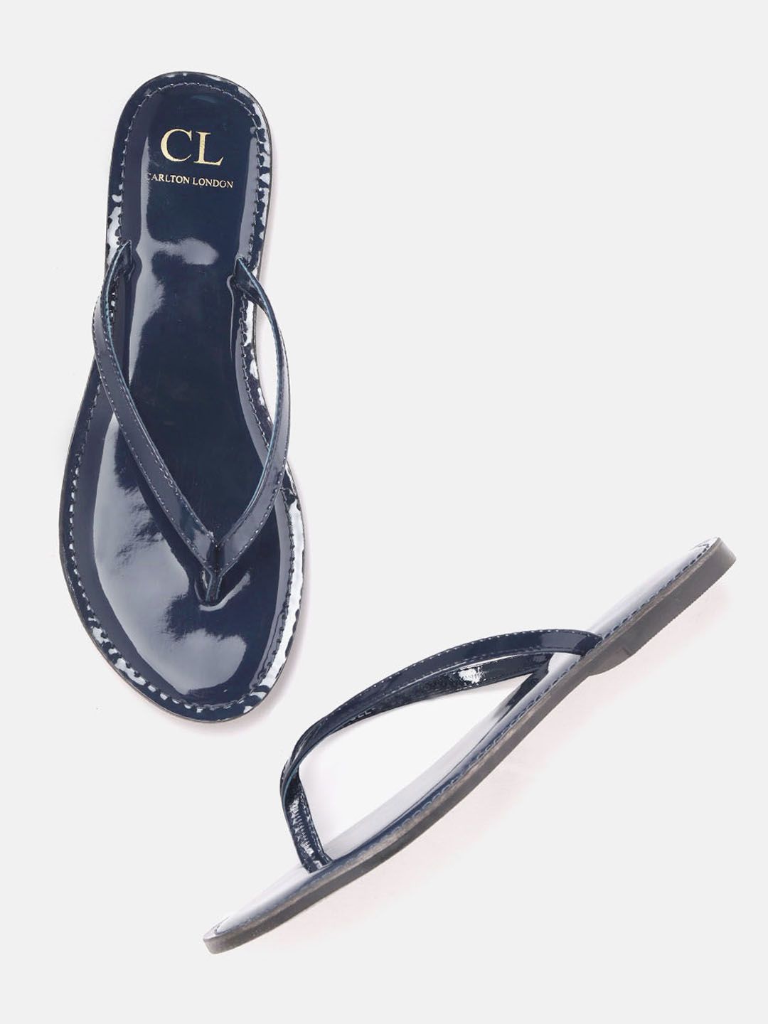 Carlton London Women Navy Blue Solid Open Toe Flats