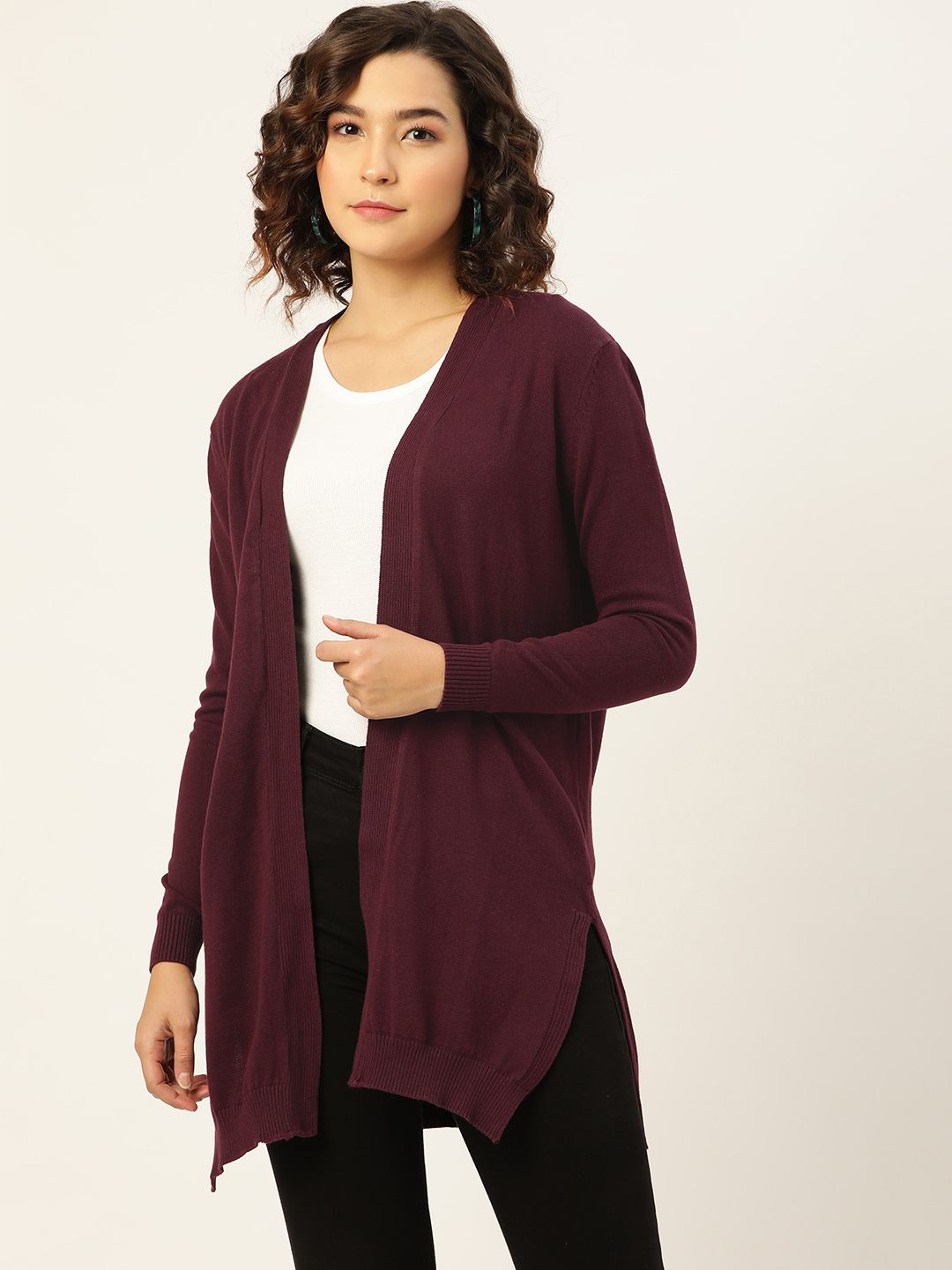 ARMISTO Women Maroon Pure Compact Cotton Solid Open Front Knitted Winter Shrug Price in India