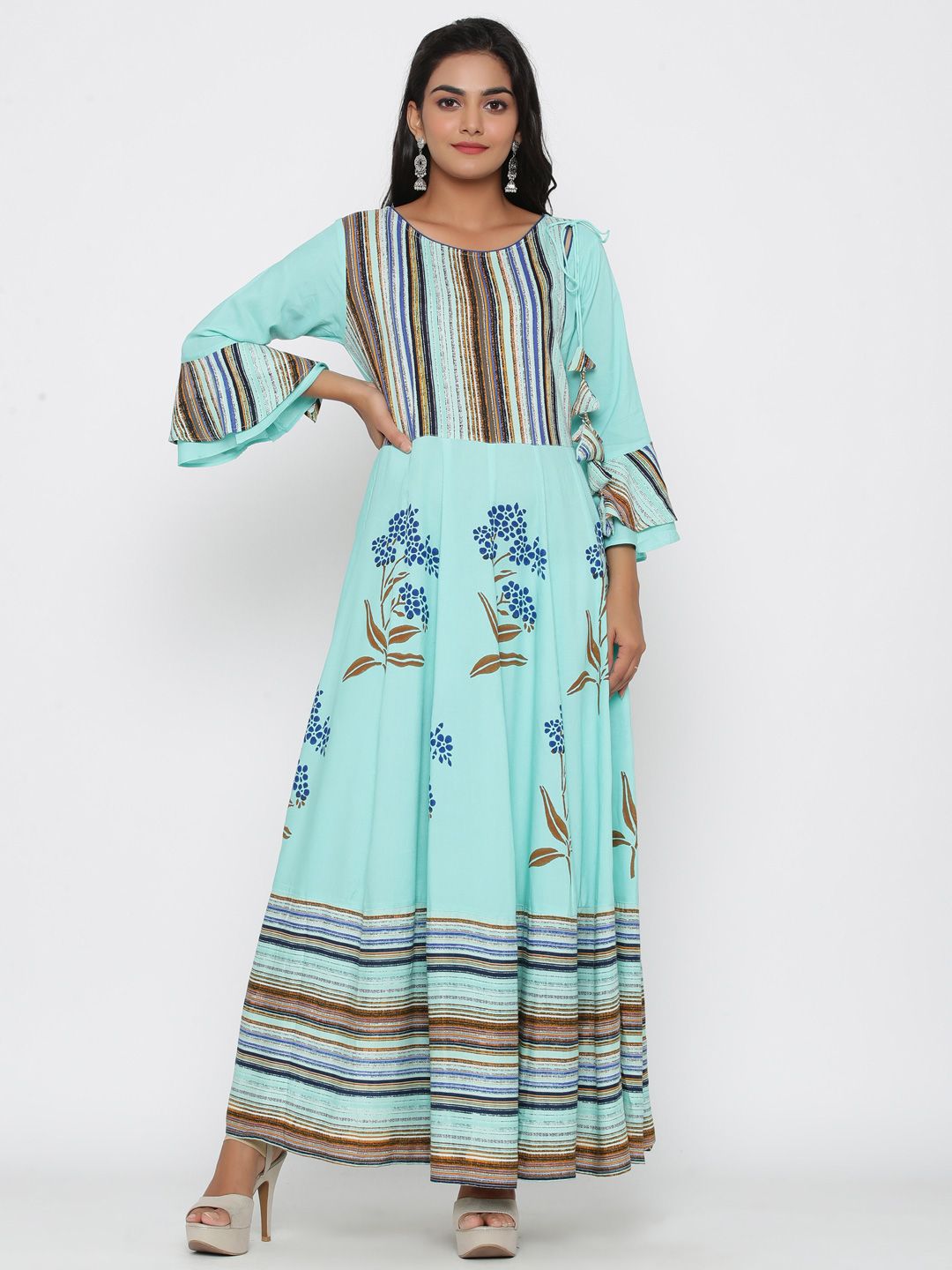 WomenMagic Women Turquoise Blue Striped Maxi Dress