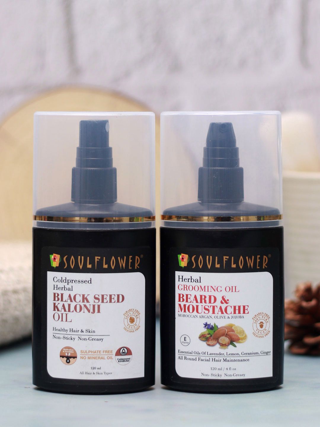 Soulflower Black Seed Kalonji Hair Oil & Beard & Moustache Grooming Oil - 120 ml each Price in India