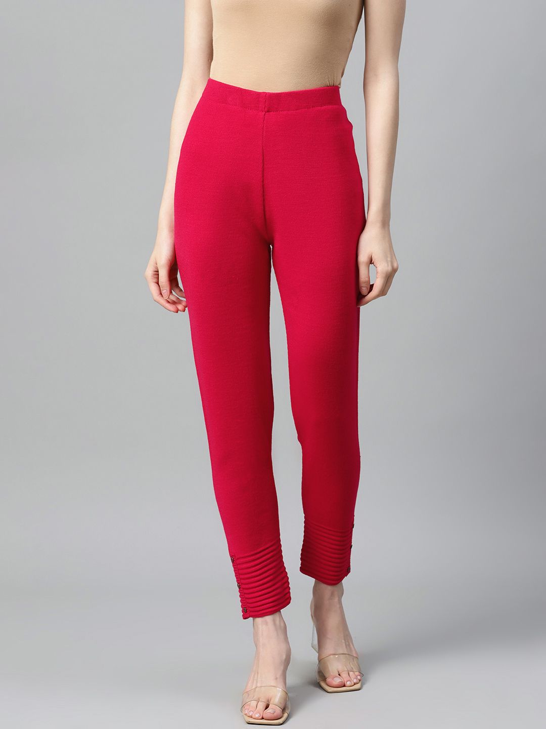 W Women Red Solid Ankle Length Winter Leggings Price in India