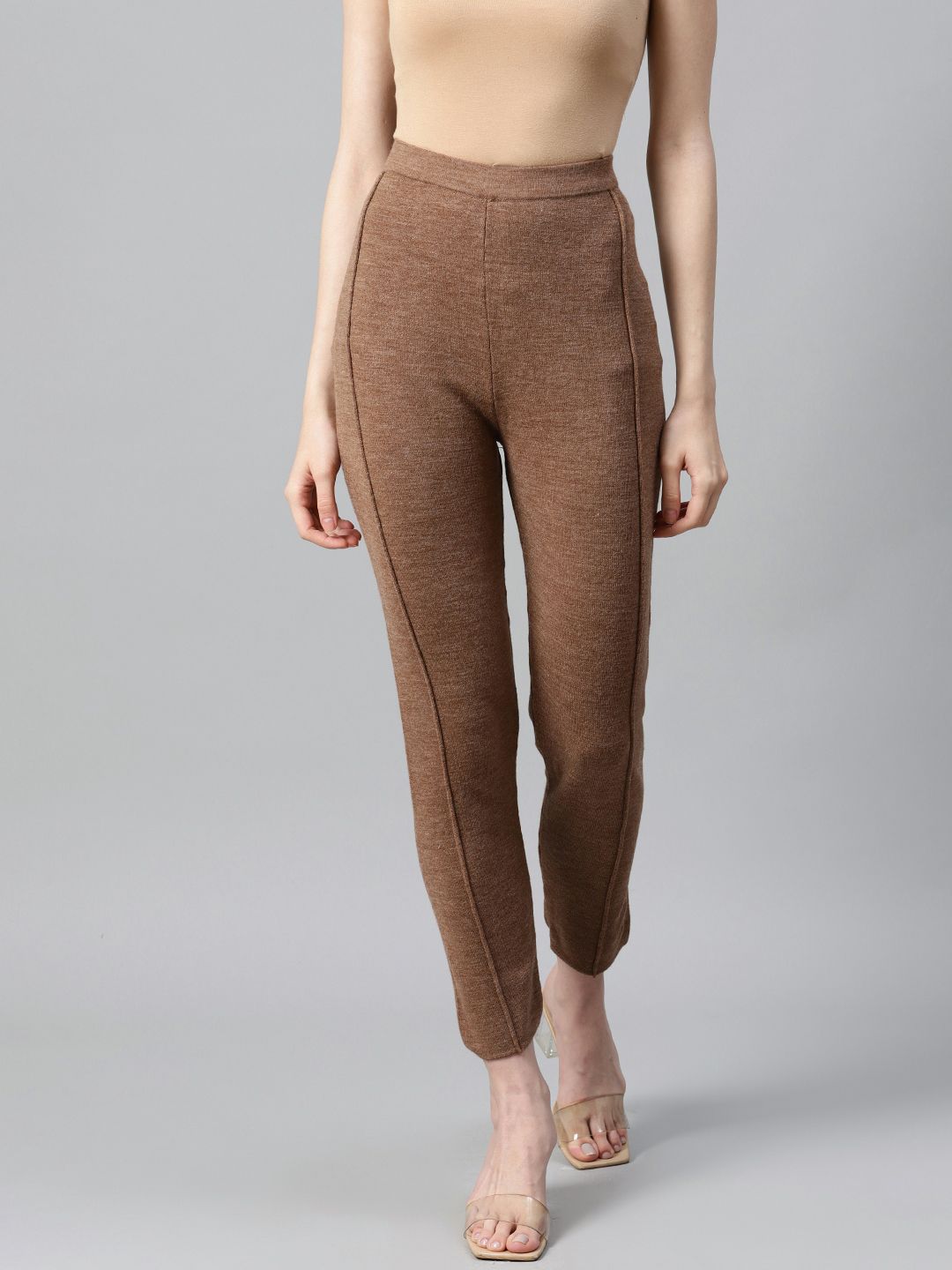 W Women Brown Solid Ankle-Length Winter Leggings Price in India