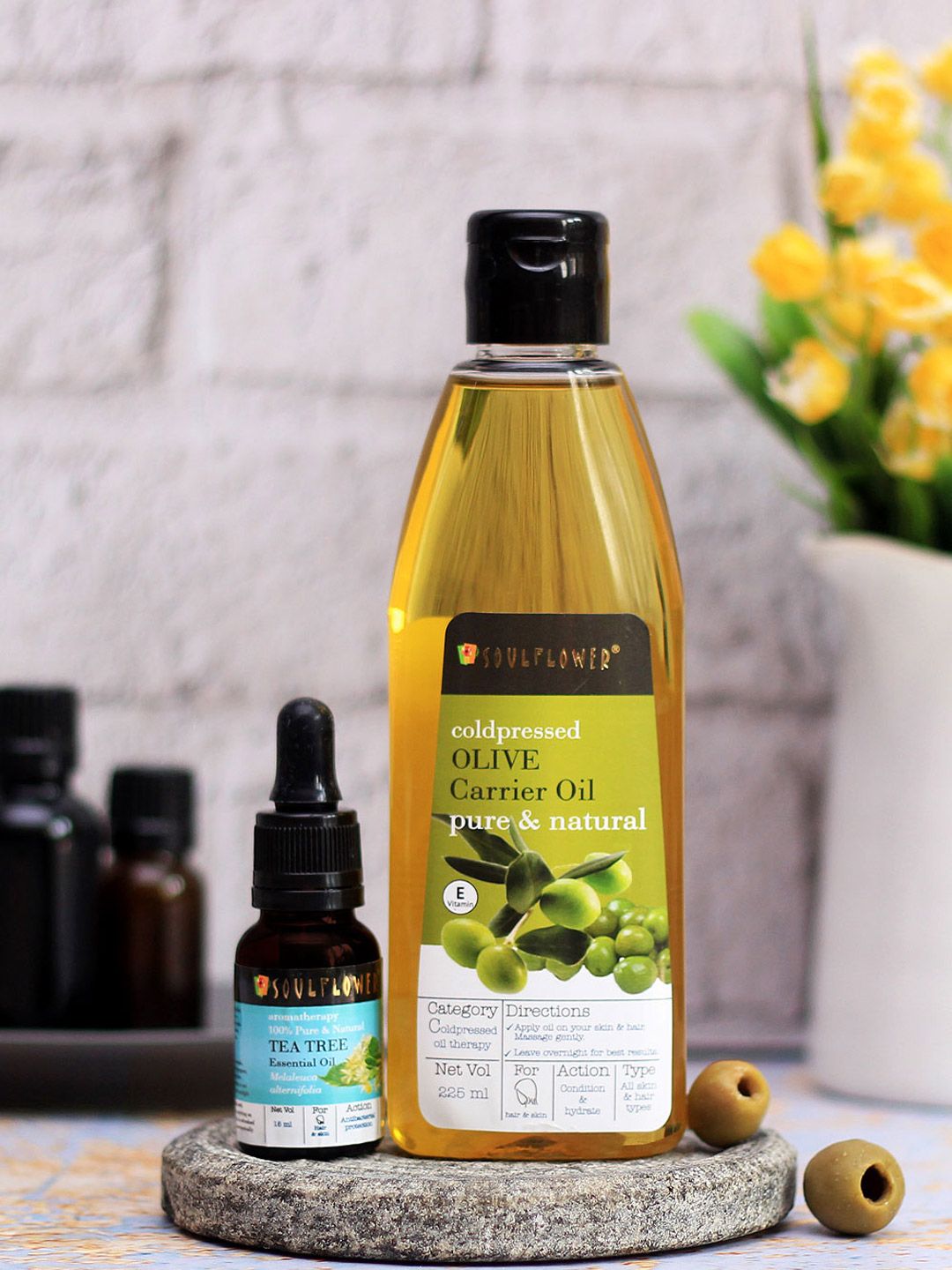 Soulflower Set of 2 Olive Hair Oil & Tea Tree Essential Oil For Skin & Hair - 240 ml Price in India