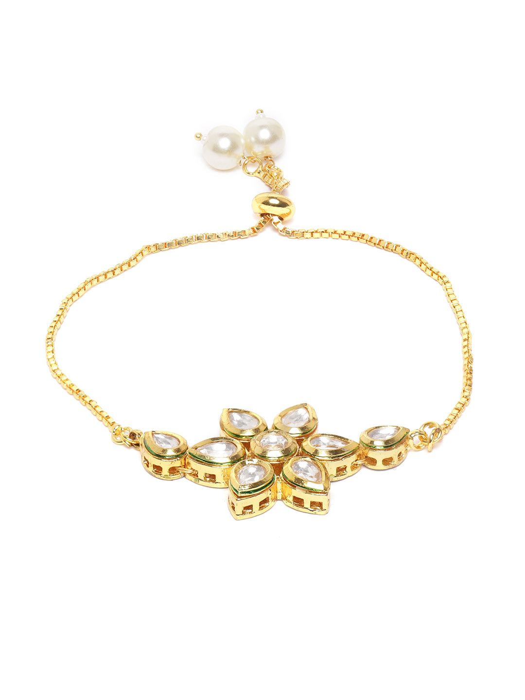 Zobby Gold-Plated Kundan Studded Handcrafted Floral Texture Bracelet Price in India