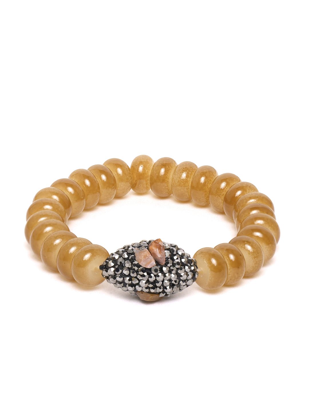 Zobby Beige Stone-Studded & Beaded Handcrafted Elasticated Bracelet Price in India