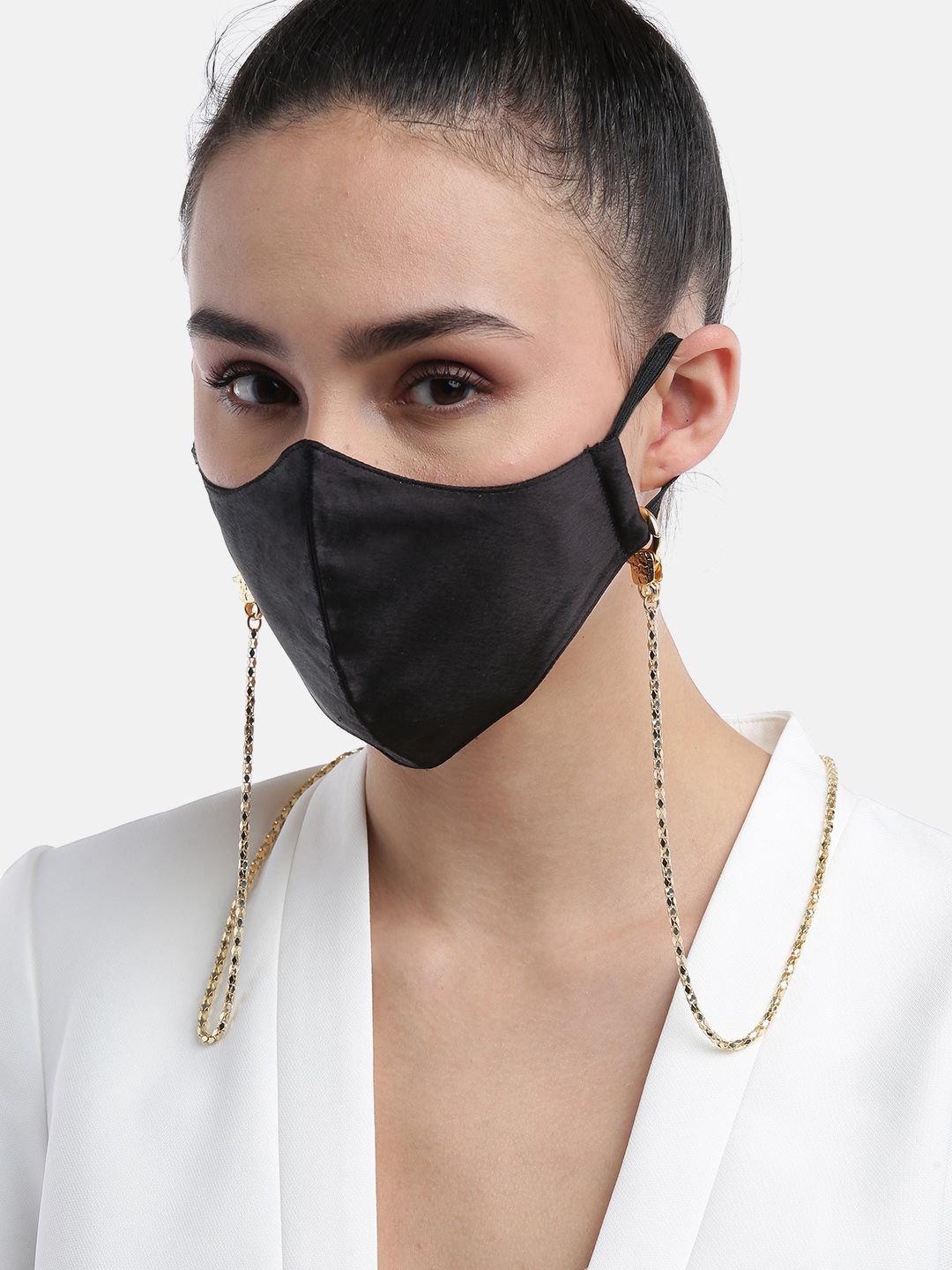 Blueberry Women Black Reusable 2-Ply Outdoor Satin Mask with Detachable Chain Strap Price in India