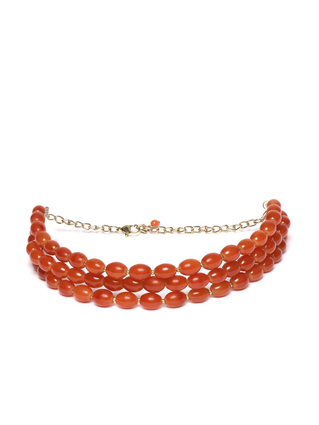 Blueberry Rust Orange & Gold-Toned Beaded Multistranded Handcrafted Choker Price in India