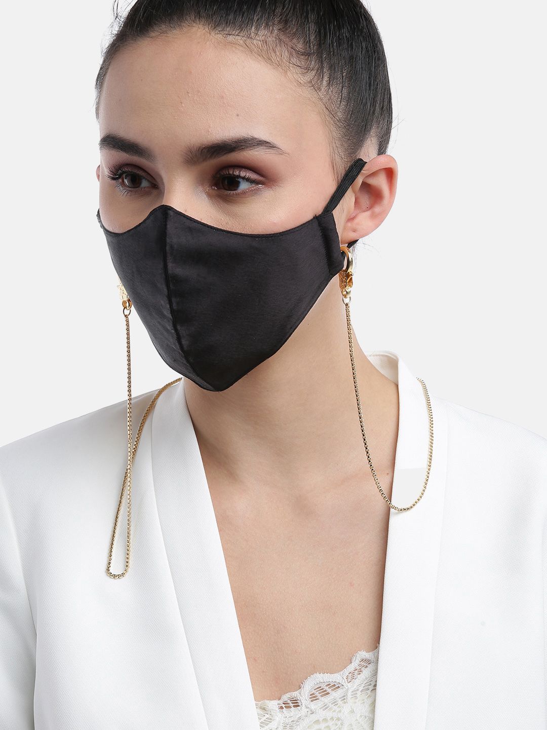 Blueberry Women Black Reusable 2-Ply Outdoor Satin Mask with Detachable Chain Strap Price in India