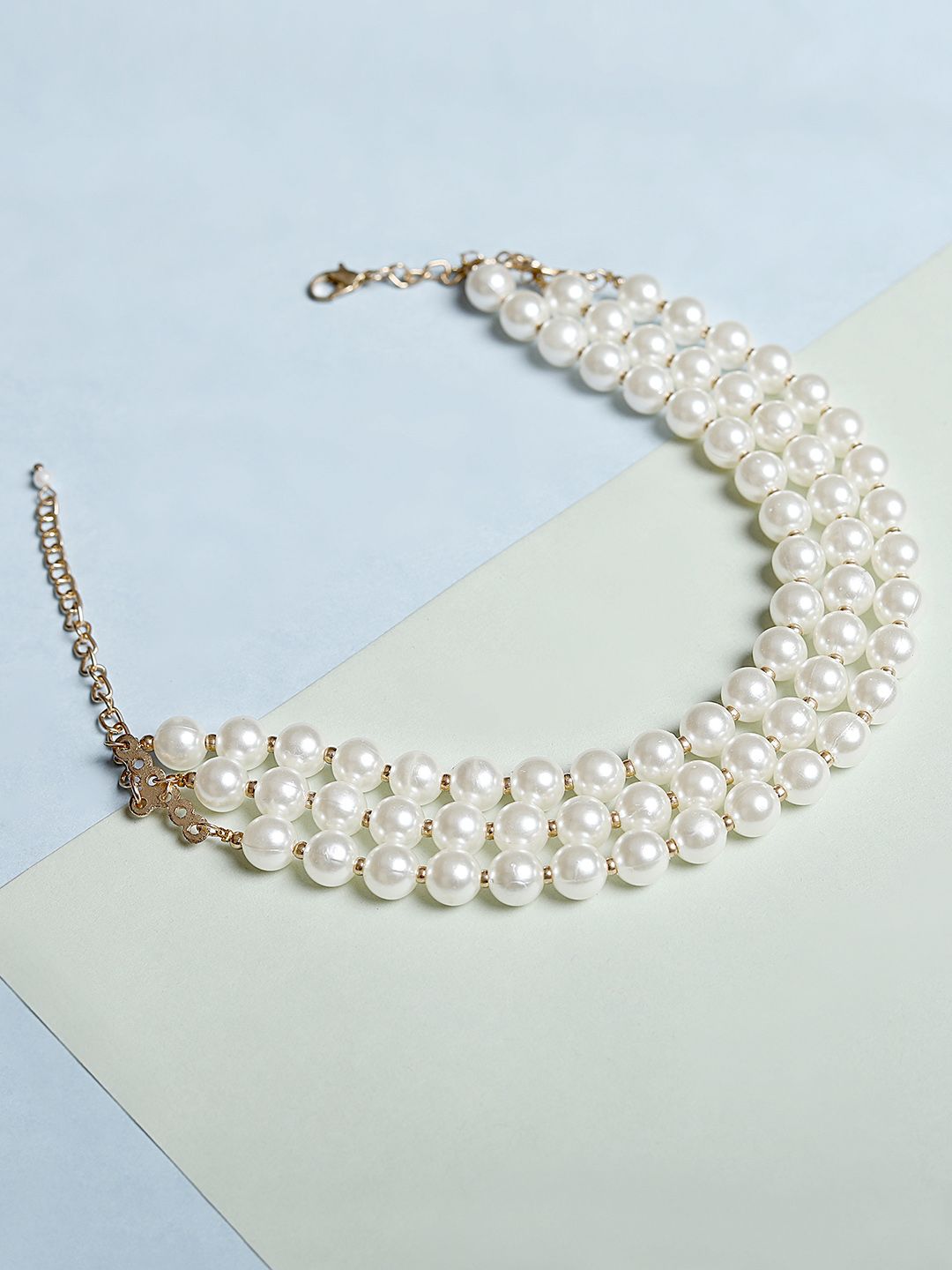 Blueberry White & Gold-Toned Beaded Multistranded Handcrafted Choker Price in India