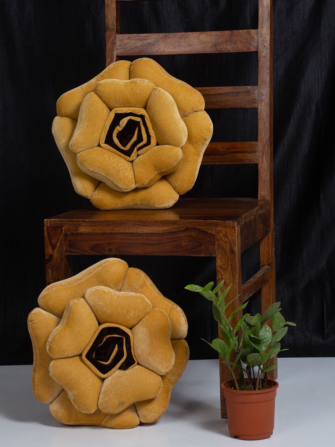 HOSTA HOMES Set Of 2 Gold-Coloured Flower Shaped Cushions Price in India