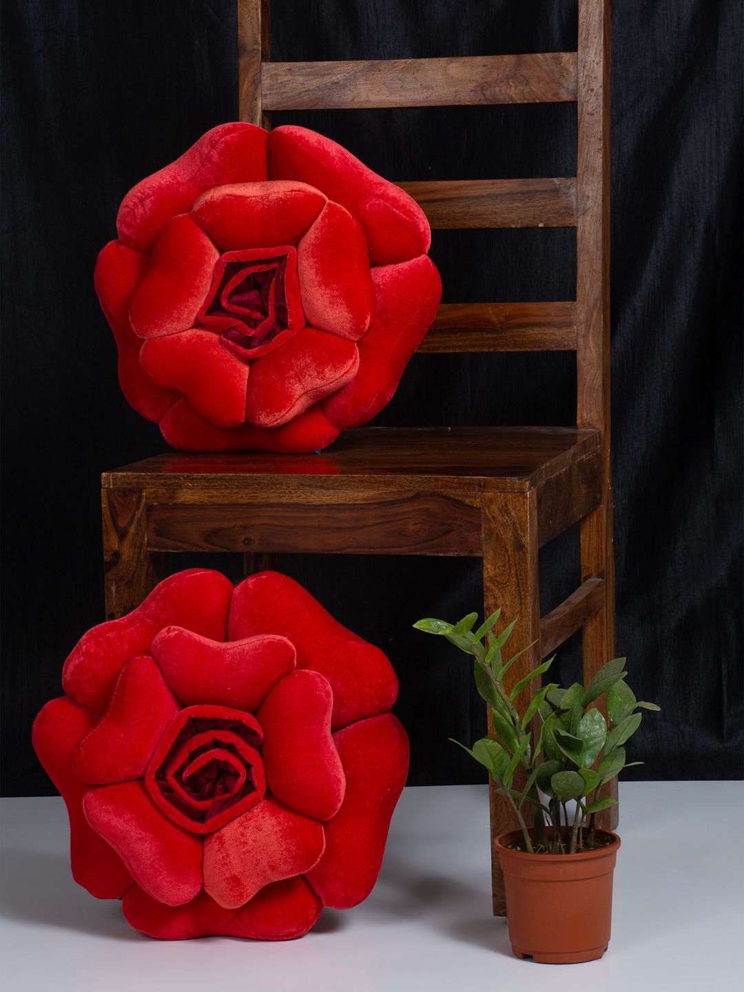 HOSTA HOMES Set Of 2 Maroon Velvet Flower Shaped Cushions Price in India