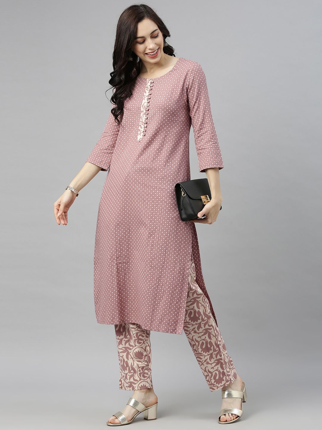 AHIKA Women Mauve Printed Kurta with Palazzos Price in India