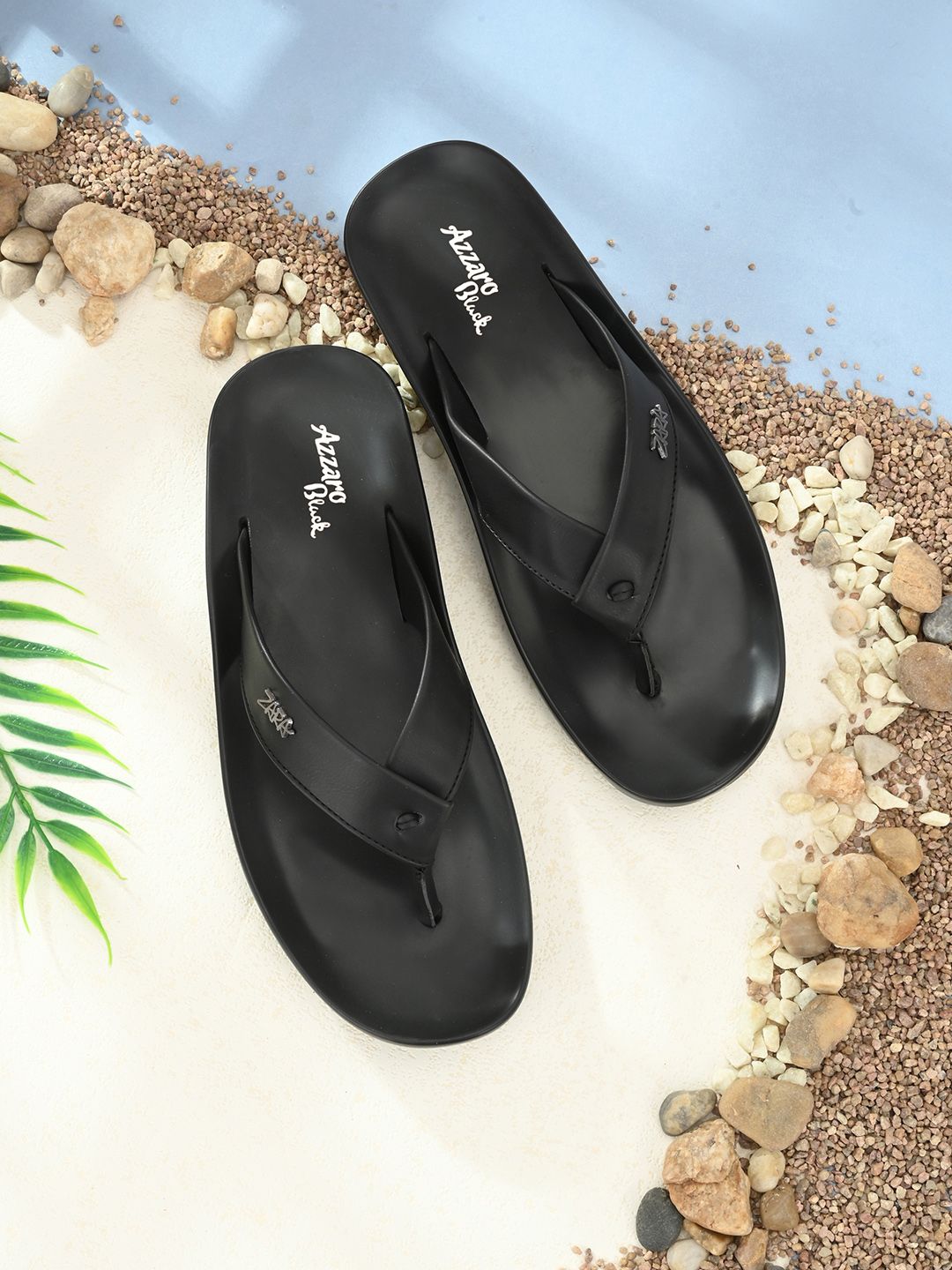 Azzaro Black Men Black Solid Thong Flip-Flops
