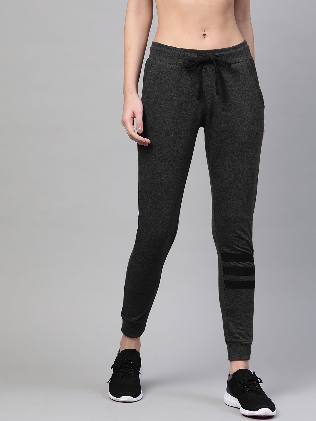 M7 by Metronaut Women Charcoal Grey Slim Fit Solid Joggers Price in India