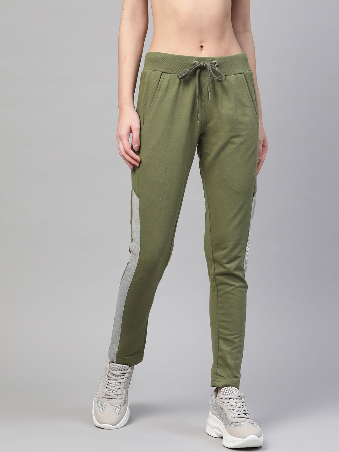 M7 by Metronaut Women Olive Green Slim Fit Solid Track Pants Price in India