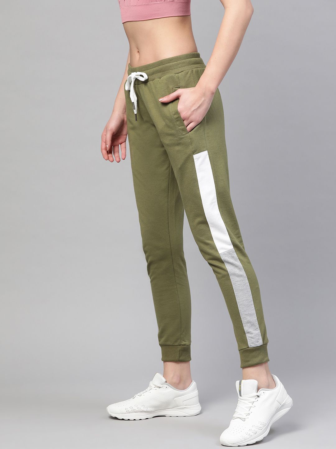 M7 by Metronaut Women Olive Green Slim Fit Side Taping Joggers Price in India