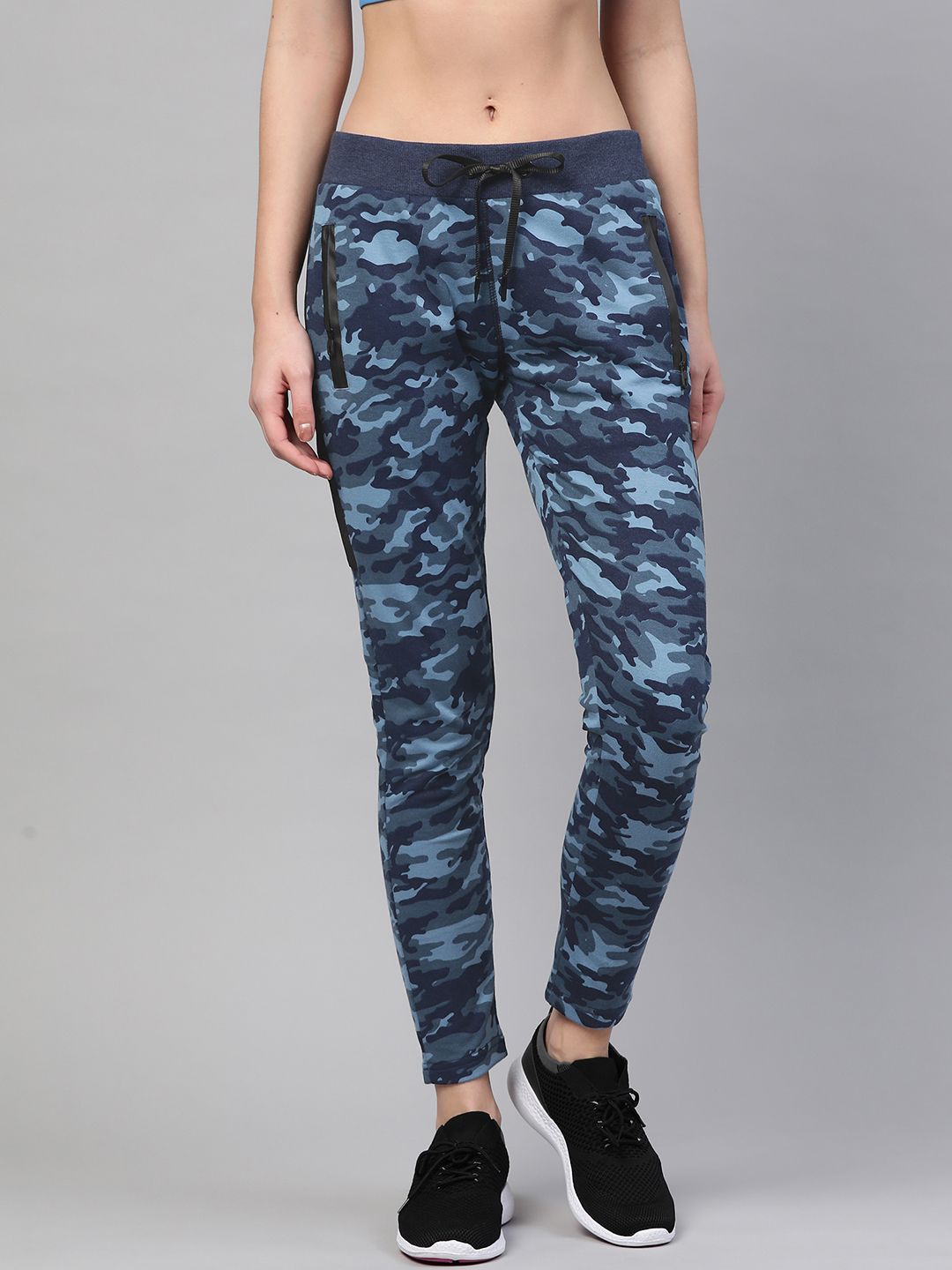 M7 by Metronaut Women Blue Slim Fit Camouflage Print Track Pants Price in India