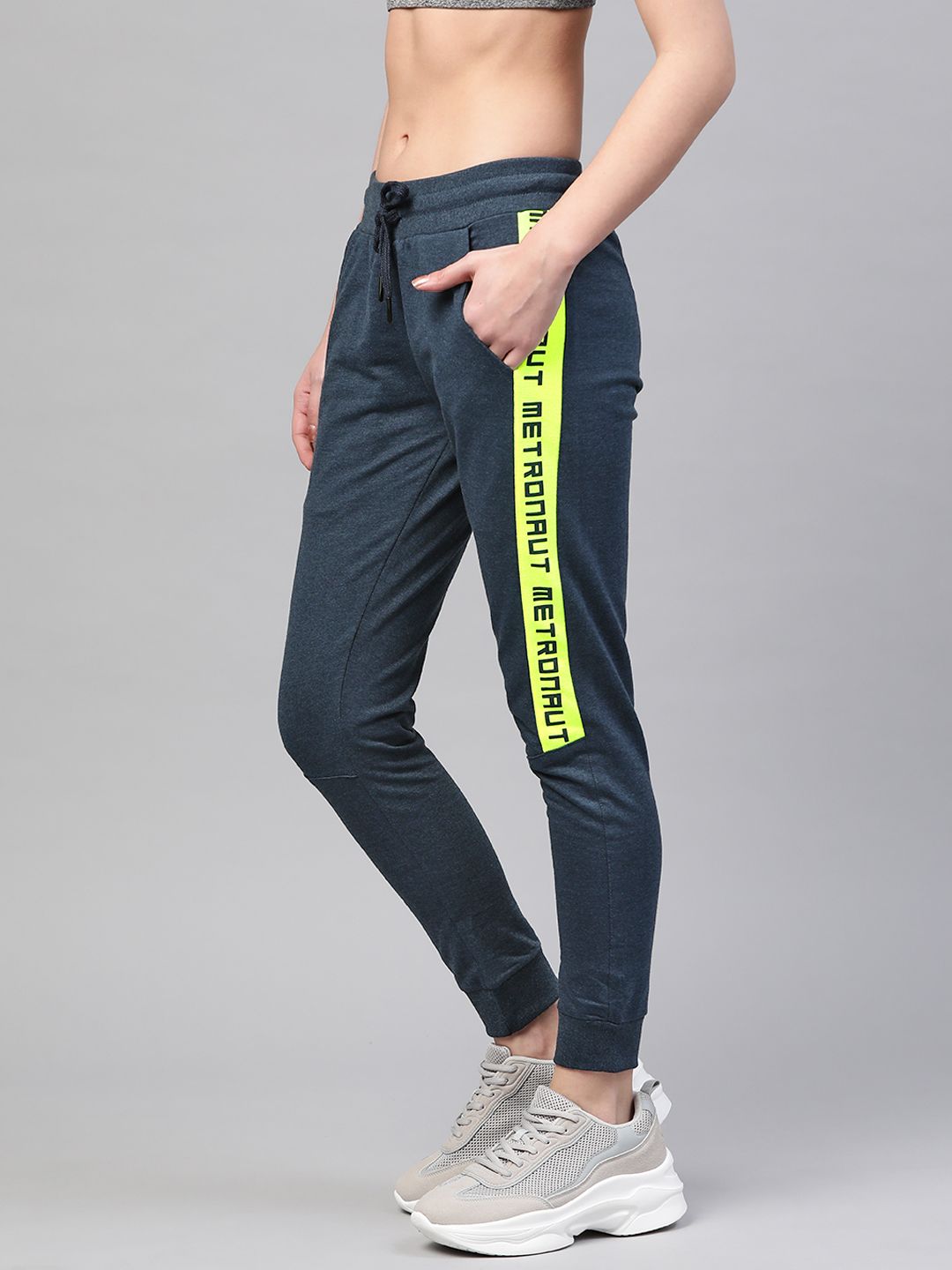 M7 by Metronaut Women Navy Blue Solid Cropped Joggers Price in India