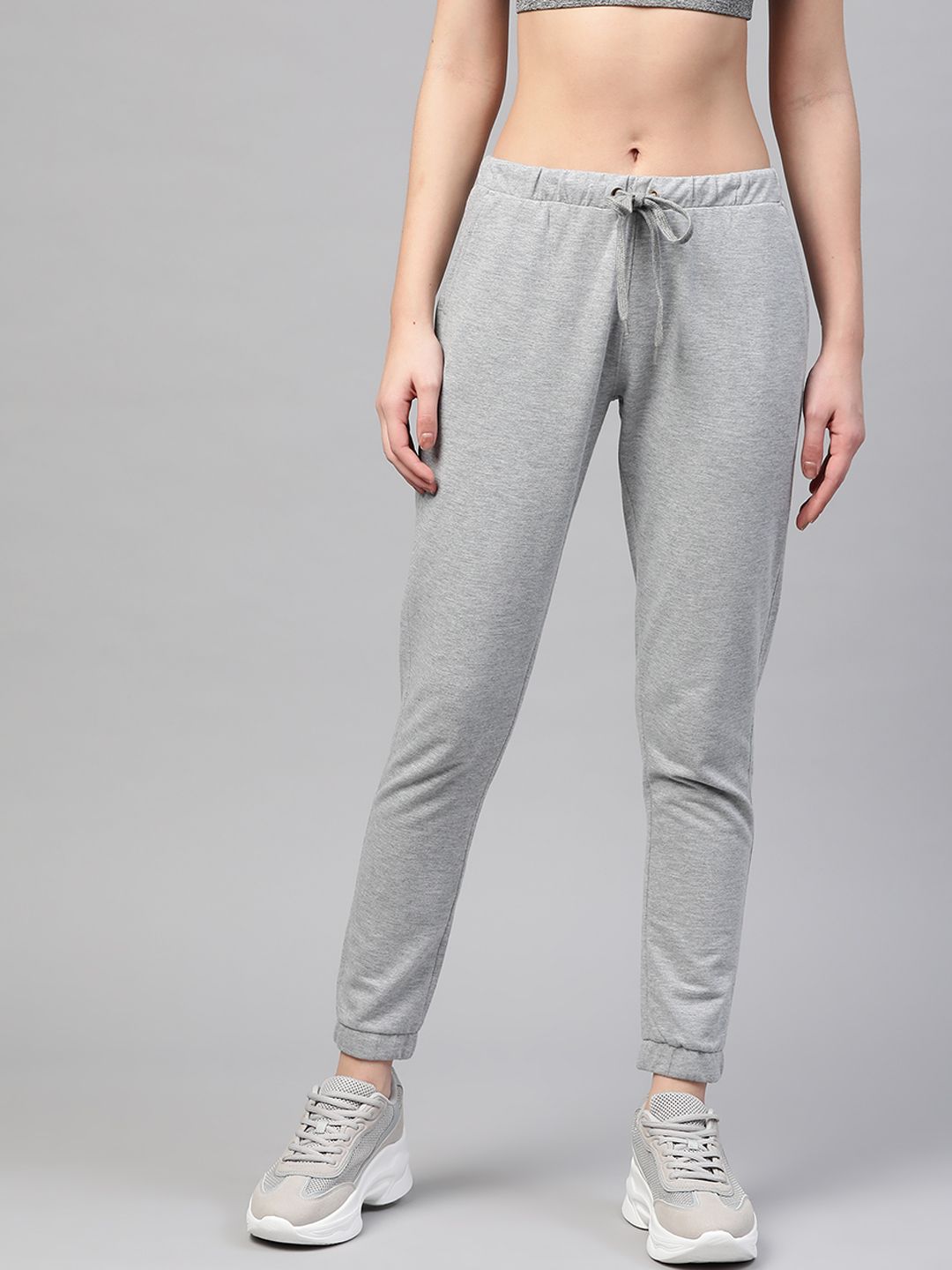 M7 by Metronaut Women Grey Melange Solid Cropped Joggers Price in India