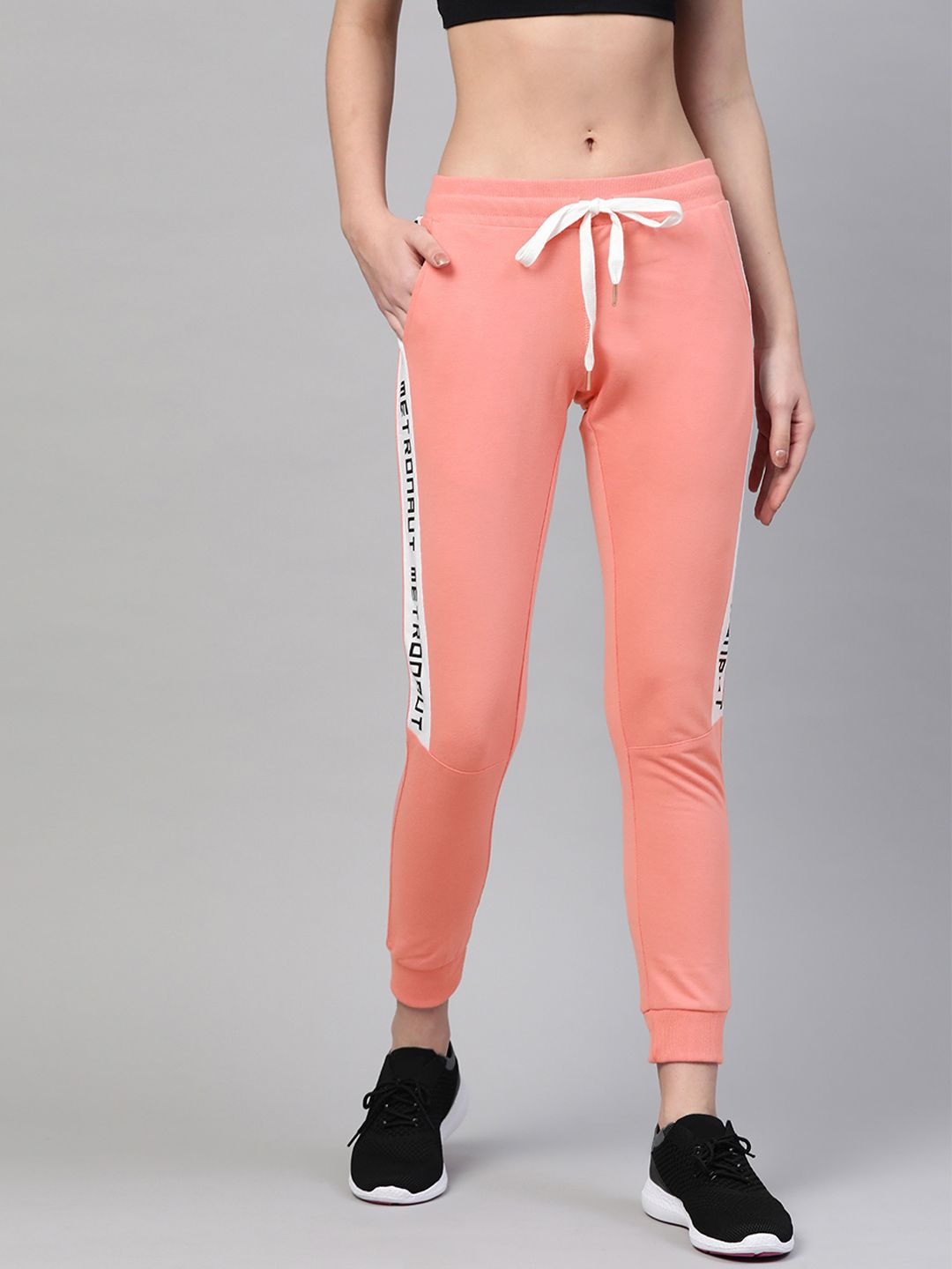 M7 by Metronaut Women Coral Pink Slim Fit Solid Joggers Price in India