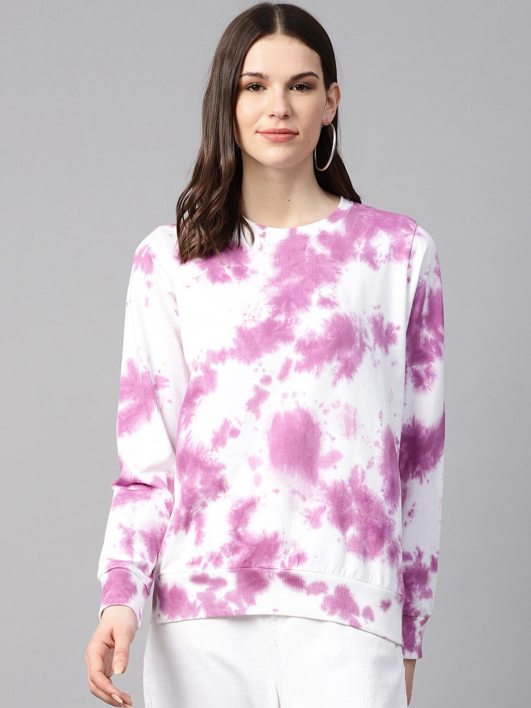 plusS Women Purple & White Printed Sweatshirt Price in India