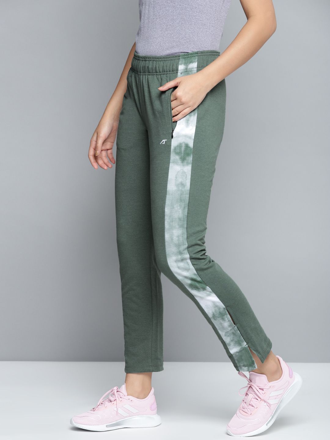 Alcis Women Olive Green Solid Slim Fit Track Pants with Side Taping Detail Price in India