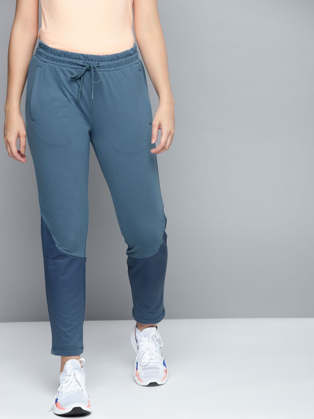 Alcis Women Blue Solid Slim Fit Track Pants with Printed Detail Price in India