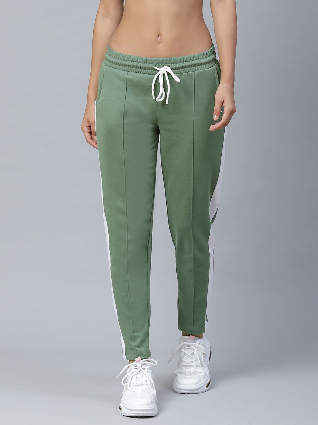 Alcis Women Olive Green Solid Slim Fit Track Pants Price in India