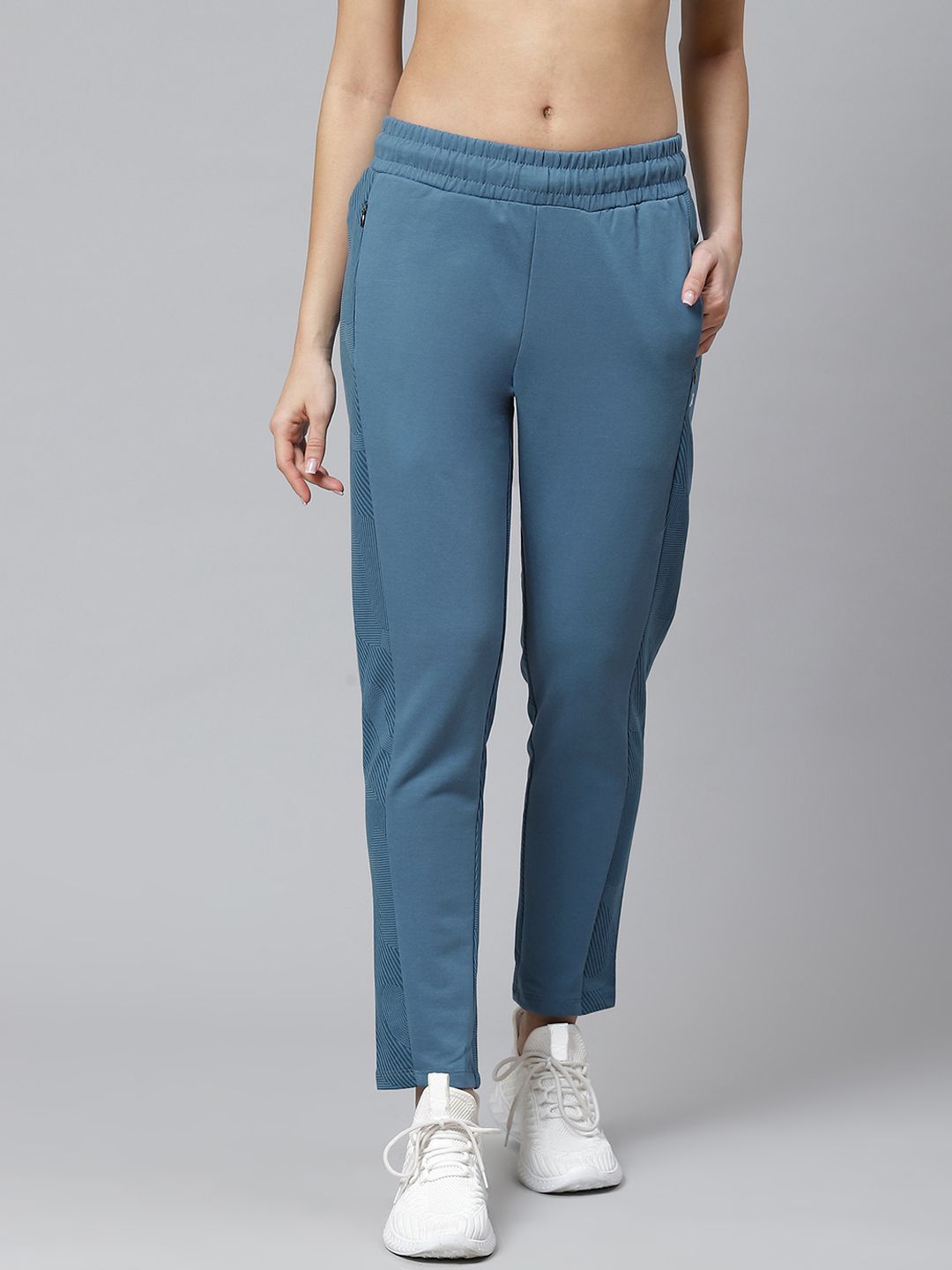 Alcis Women Blue Solid Slim Fit Track Pants Price in India