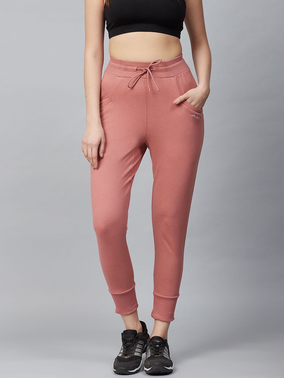 Alcis Women Peach-Coloured Slim Fit Solid Cropped Joggers Price in India