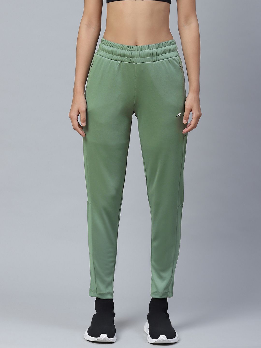 Alcis Women Olive Green Solid Slim Fit Track Pants Price in India