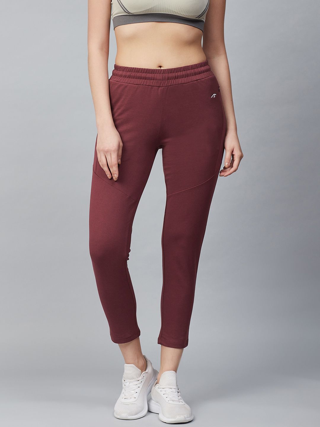 Alcis Women Burgundy Slim Fit Solid Cropped Track Pants Price in India