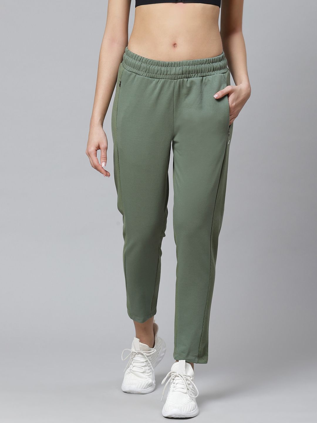 Alcis Women Olive Green Solid Slim Fit Track Pants Price in India