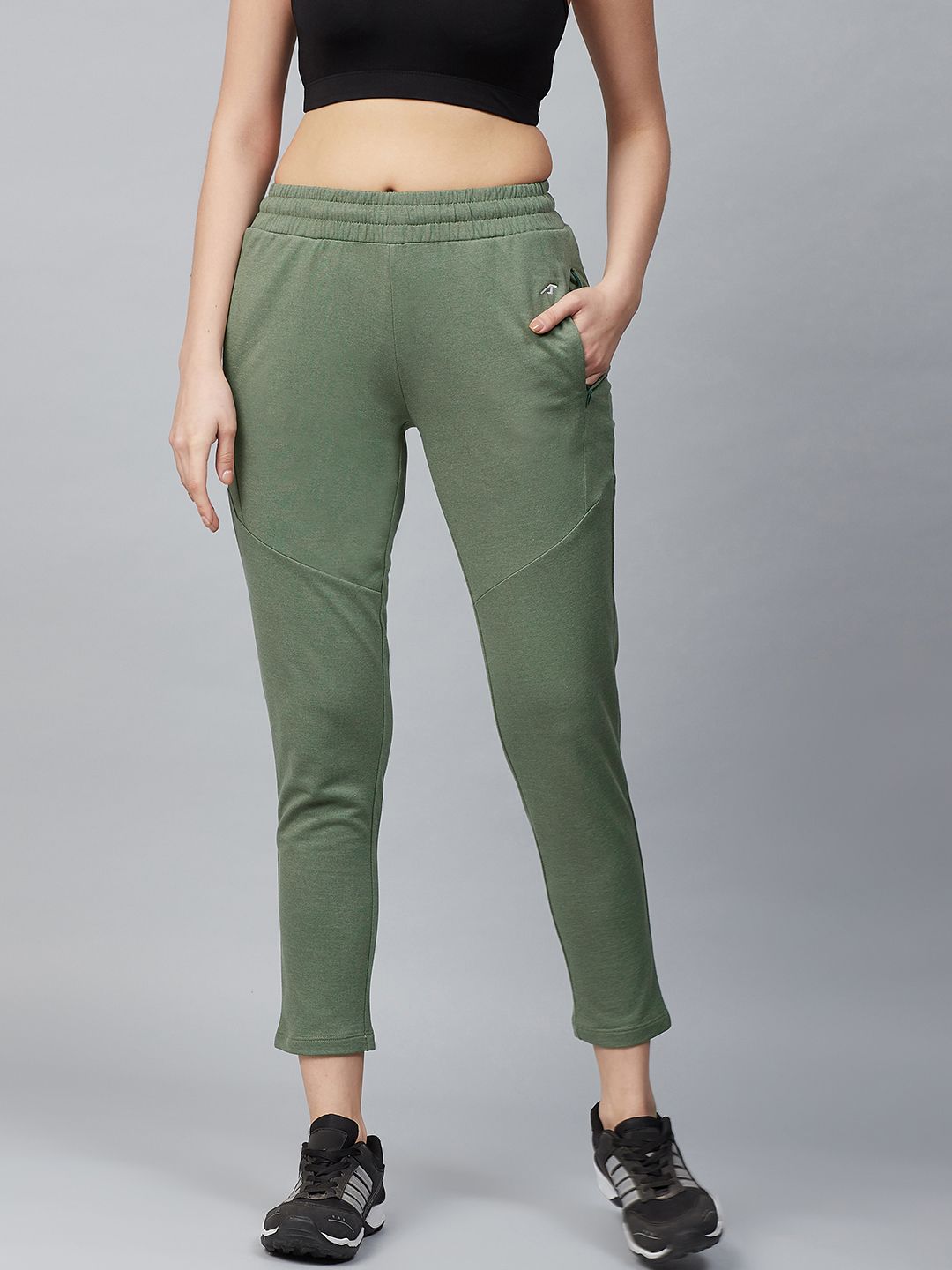 Alcis Women Olive Green Slim Fit Solid Cropped Track Pants Price in India