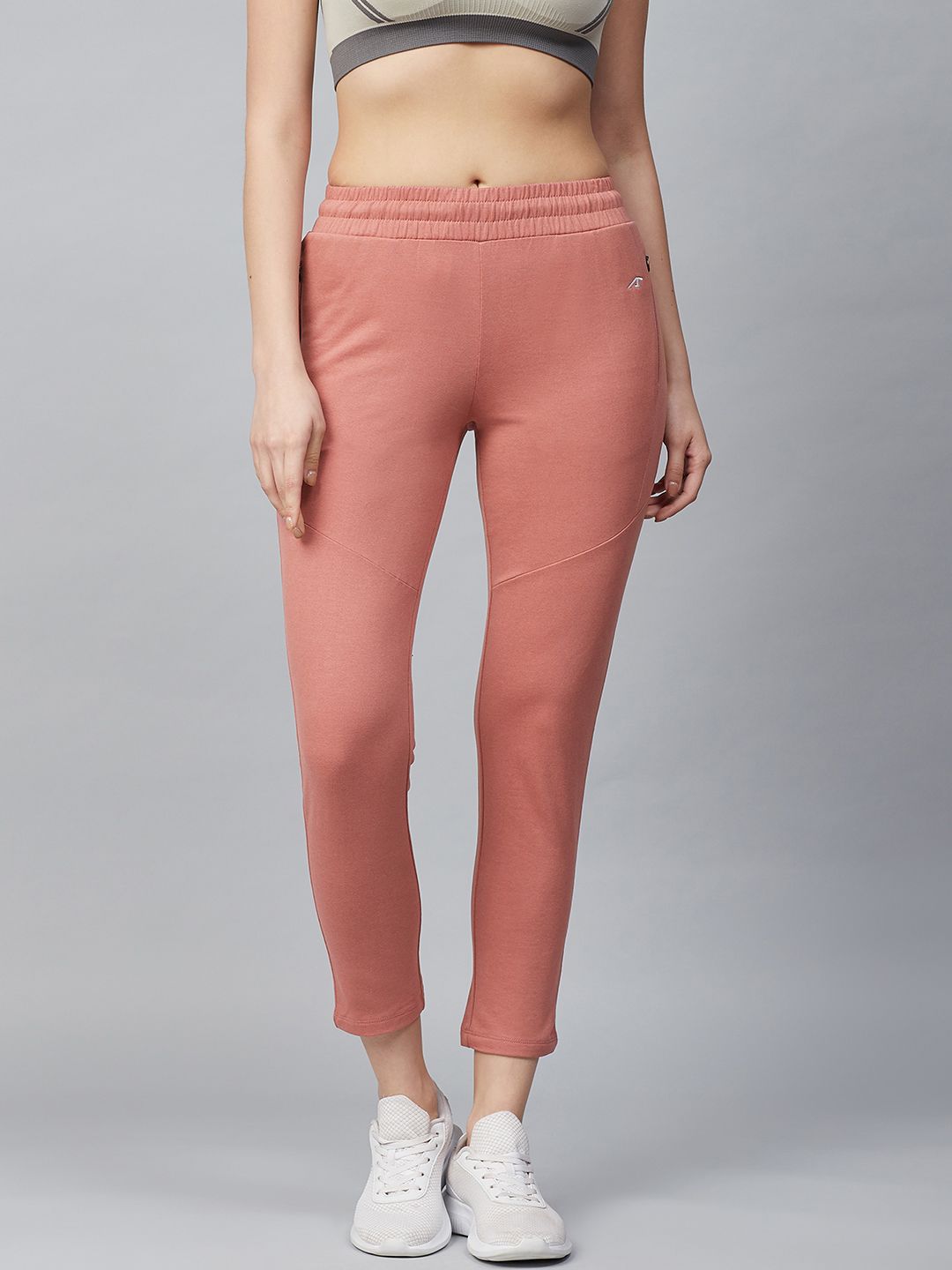 Alcis Women Peach-Coloured Slim Fit Solid Cropped Track Pants Price in India
