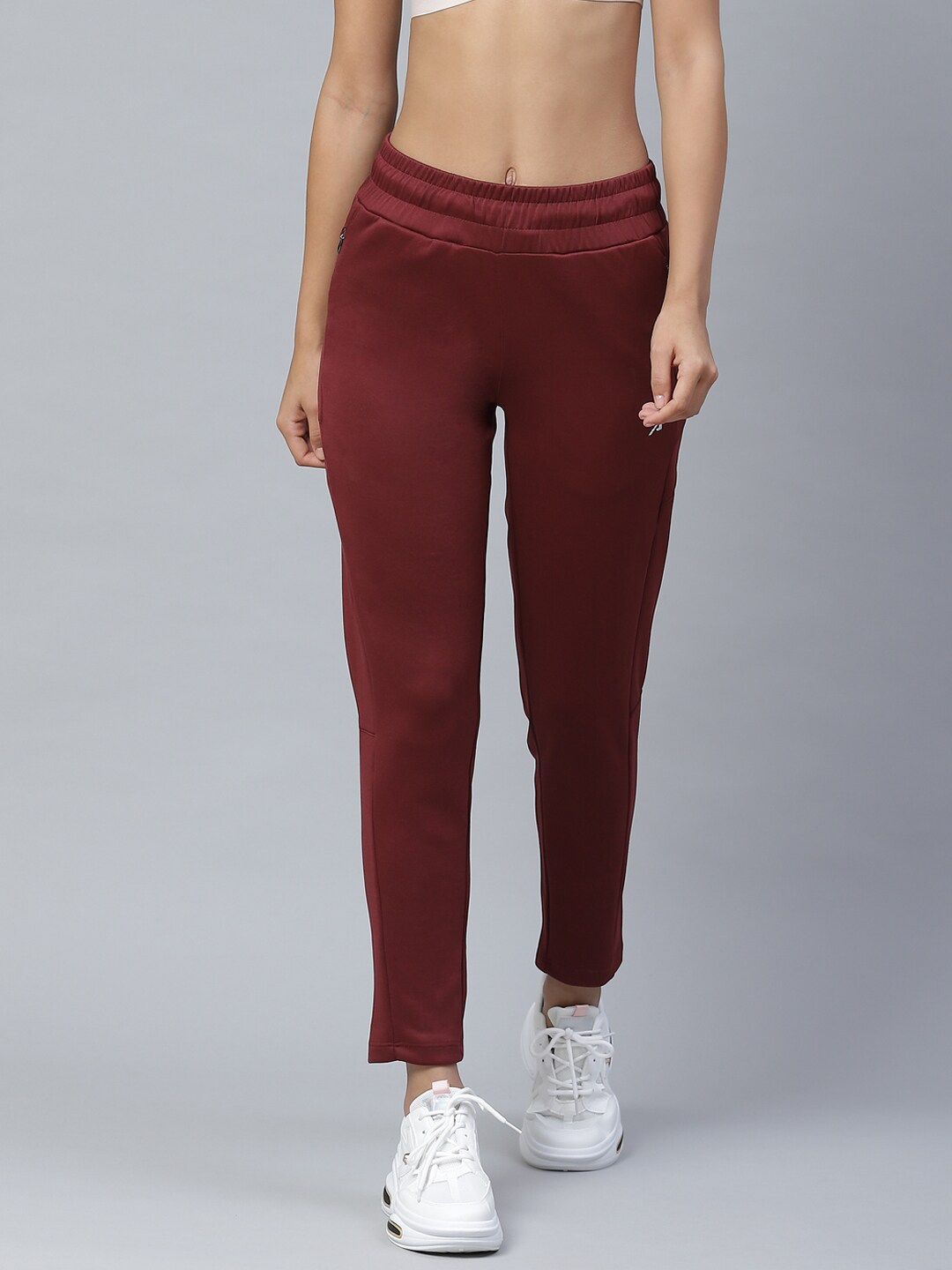 Alcis Women Maroon Solid Slim Fit Track Pants Price in India