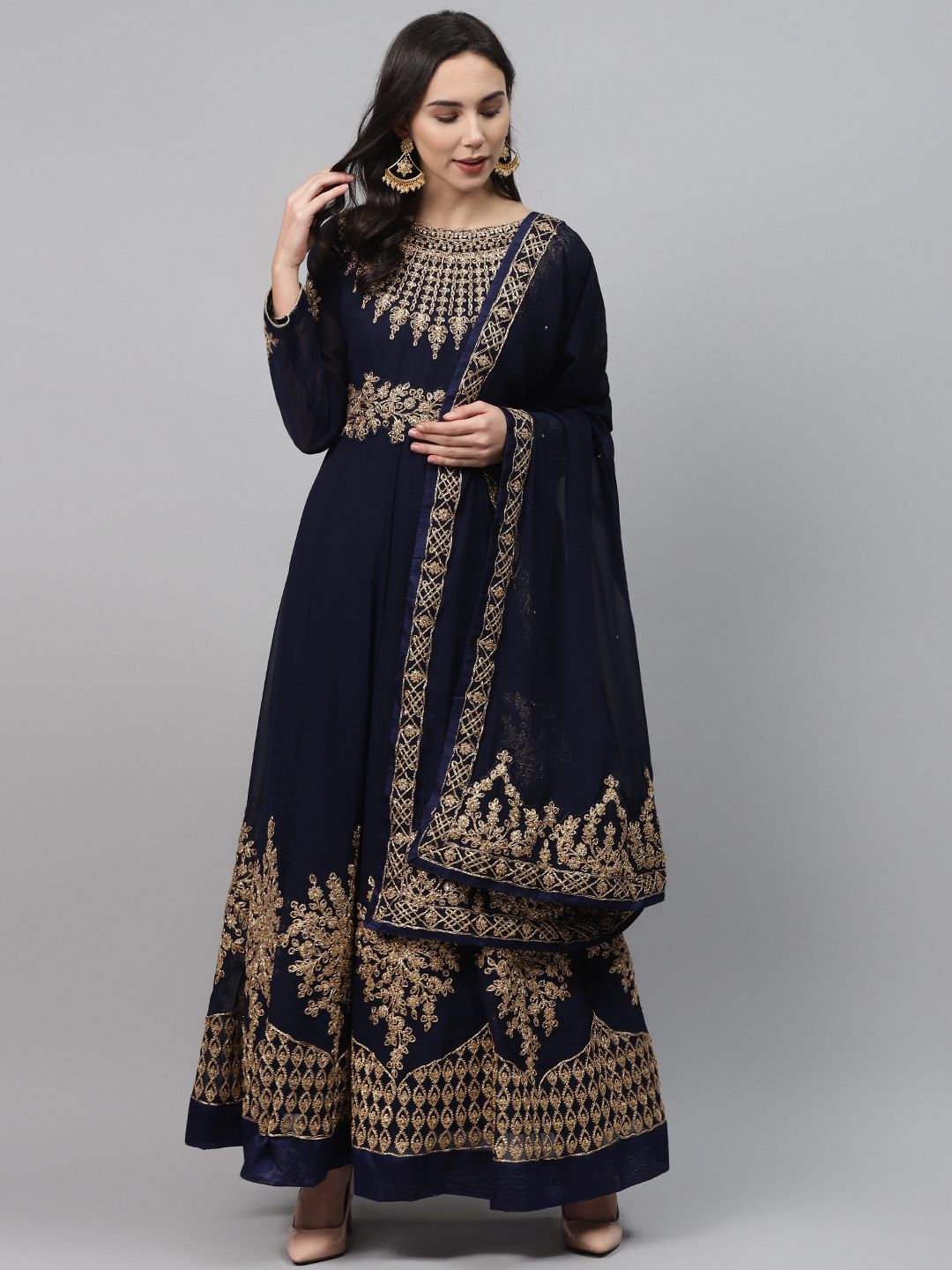 Readiprint Fashions Navy Blue & Golden Semi-Stitched Dress Material Price in India