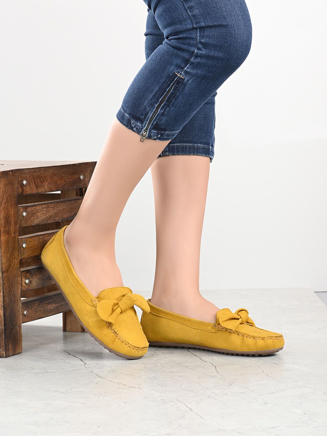 CARLO ROMANO Women Mustard Yellow Leather Loafers