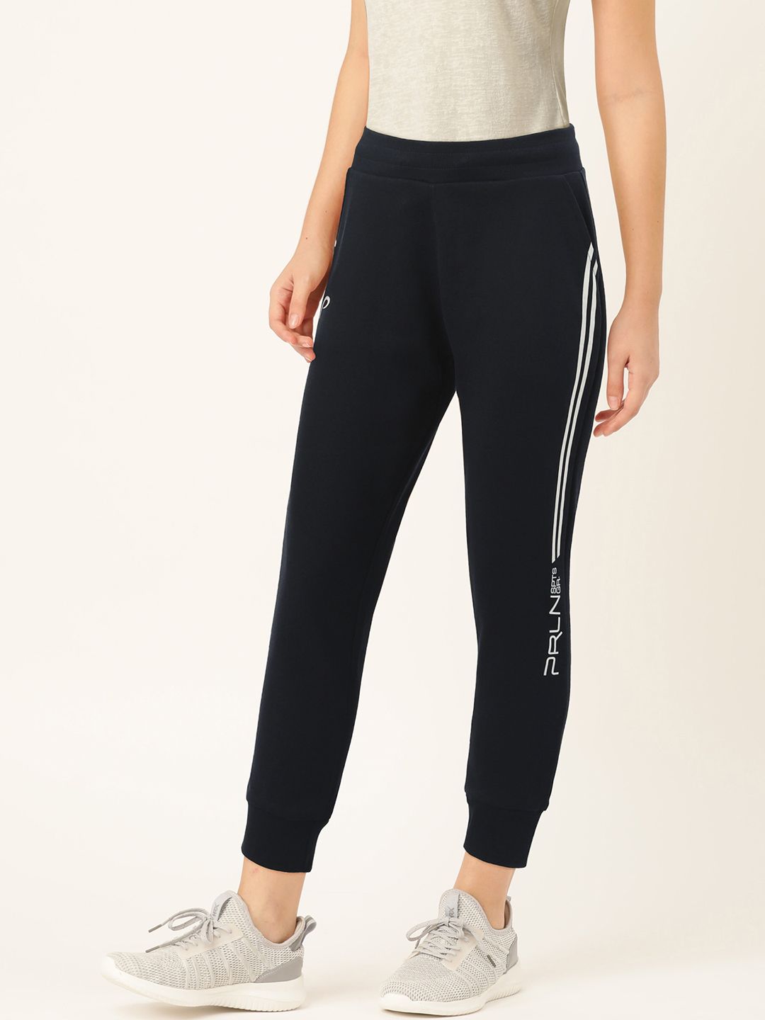 Proline Active Women Navy Blue Slim Fit Striped Joggers Price in India