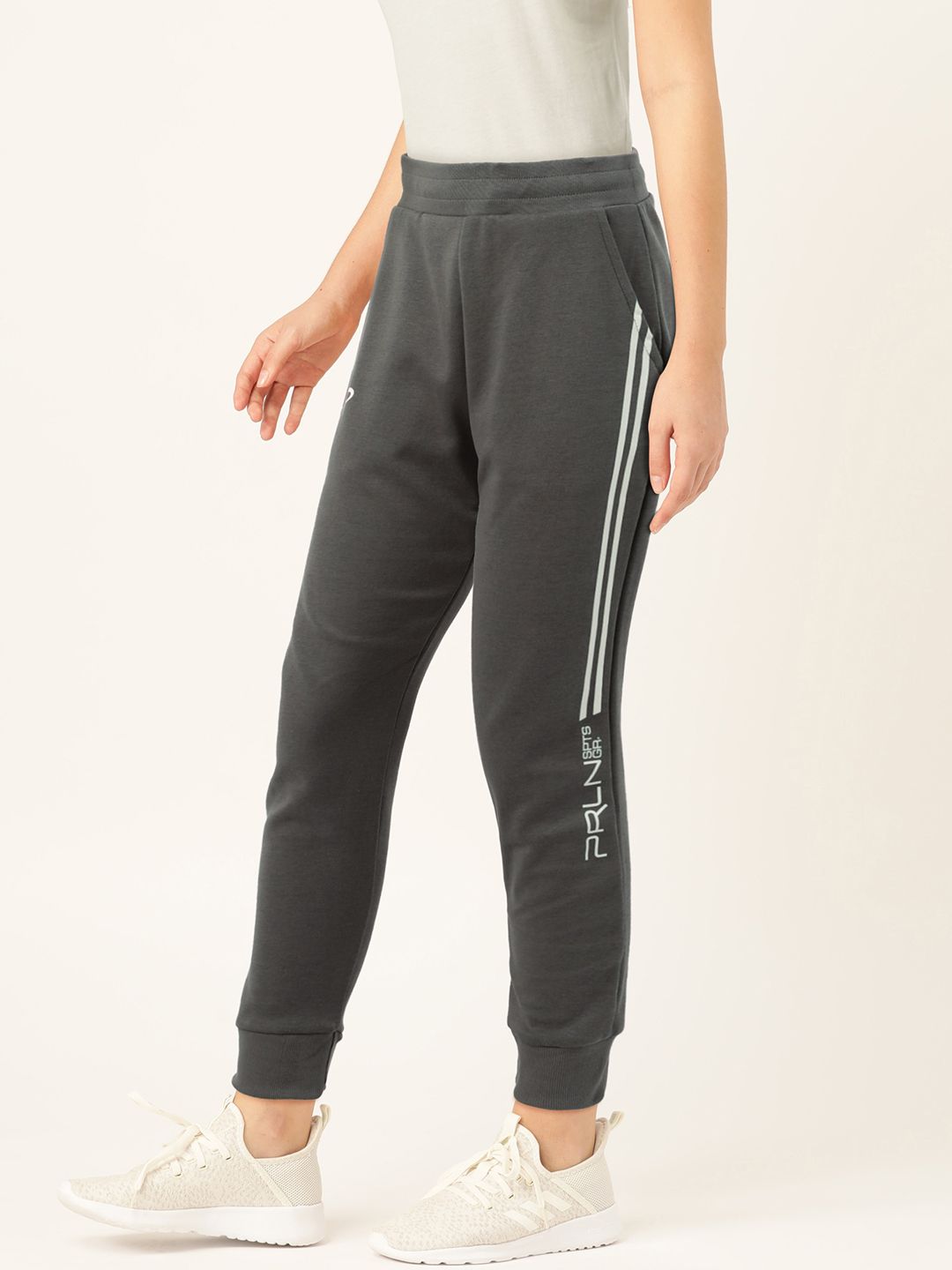 Proline Active Women Grey Slim Fit Striped Joggers Price in India