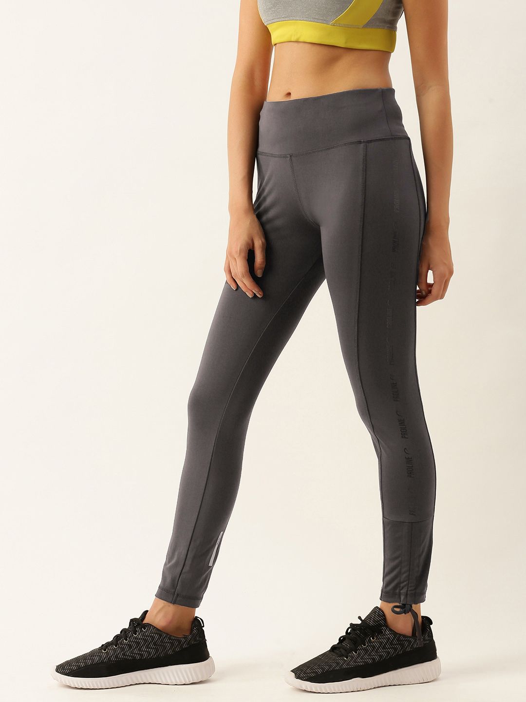 Proline Active Women Charcoal Grey Solid Ankle Length Tie-Up Detailed Tights Price in India