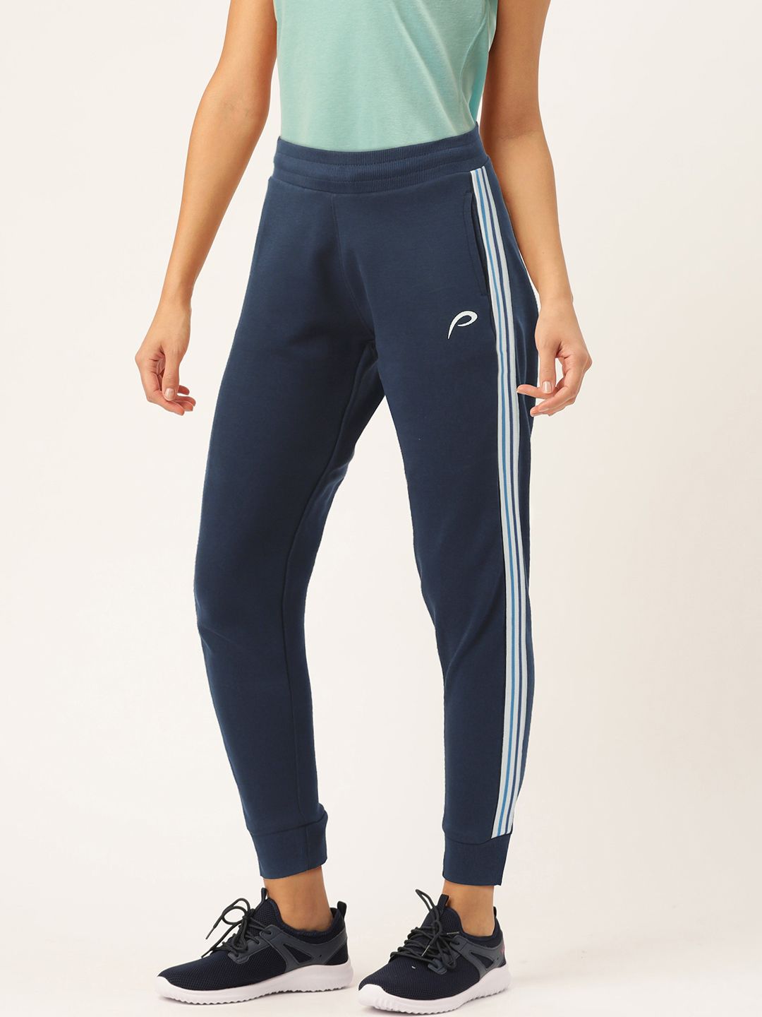 Proline Active Women Navy Blue Slim Fit Striped Joggers Price in India