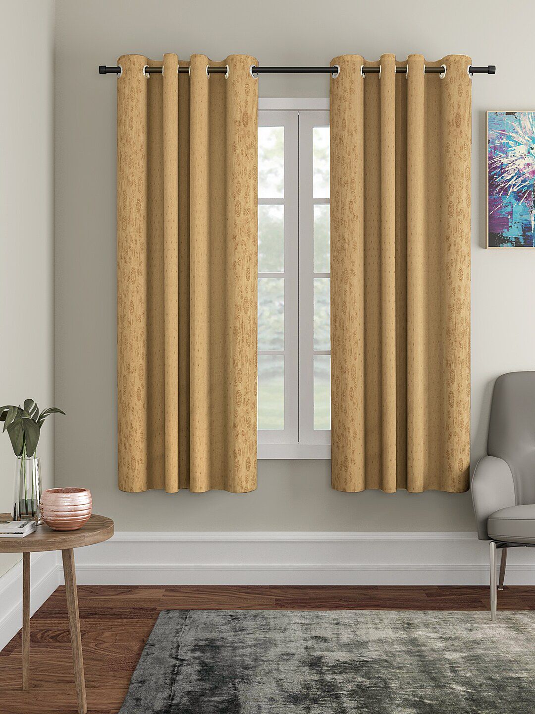 Cortina Brown Set Of 2 Self-Design Window Curtains Price in India